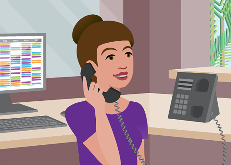Illustration of a woman in an office on the phone